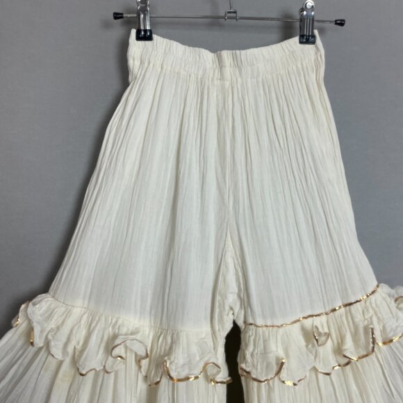 Sharara Bottoms Pants Tiered Gold Trim Flared Voluminous Off-White Elastic Waist - Picture 7 of 16